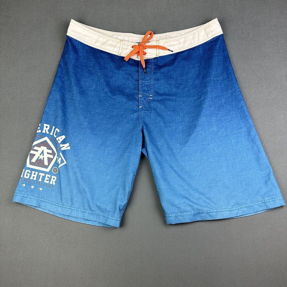 American Fighter Board Shorts Men 38 Blue Handover Stretch Swim Beach Affliction